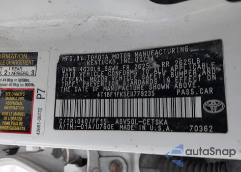2014 Toyota Camry Se from USA, damaged, VIN 4T1BF1FK5EU779235